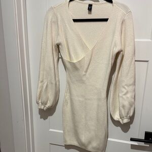 Ivory Knit Wrap-Style Mini Dress